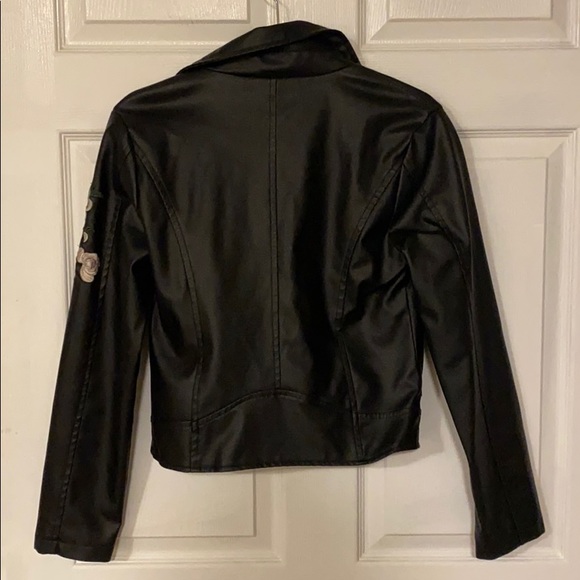 NWOT Faux leather jacket with floral embroidery - Picture 2 of 5